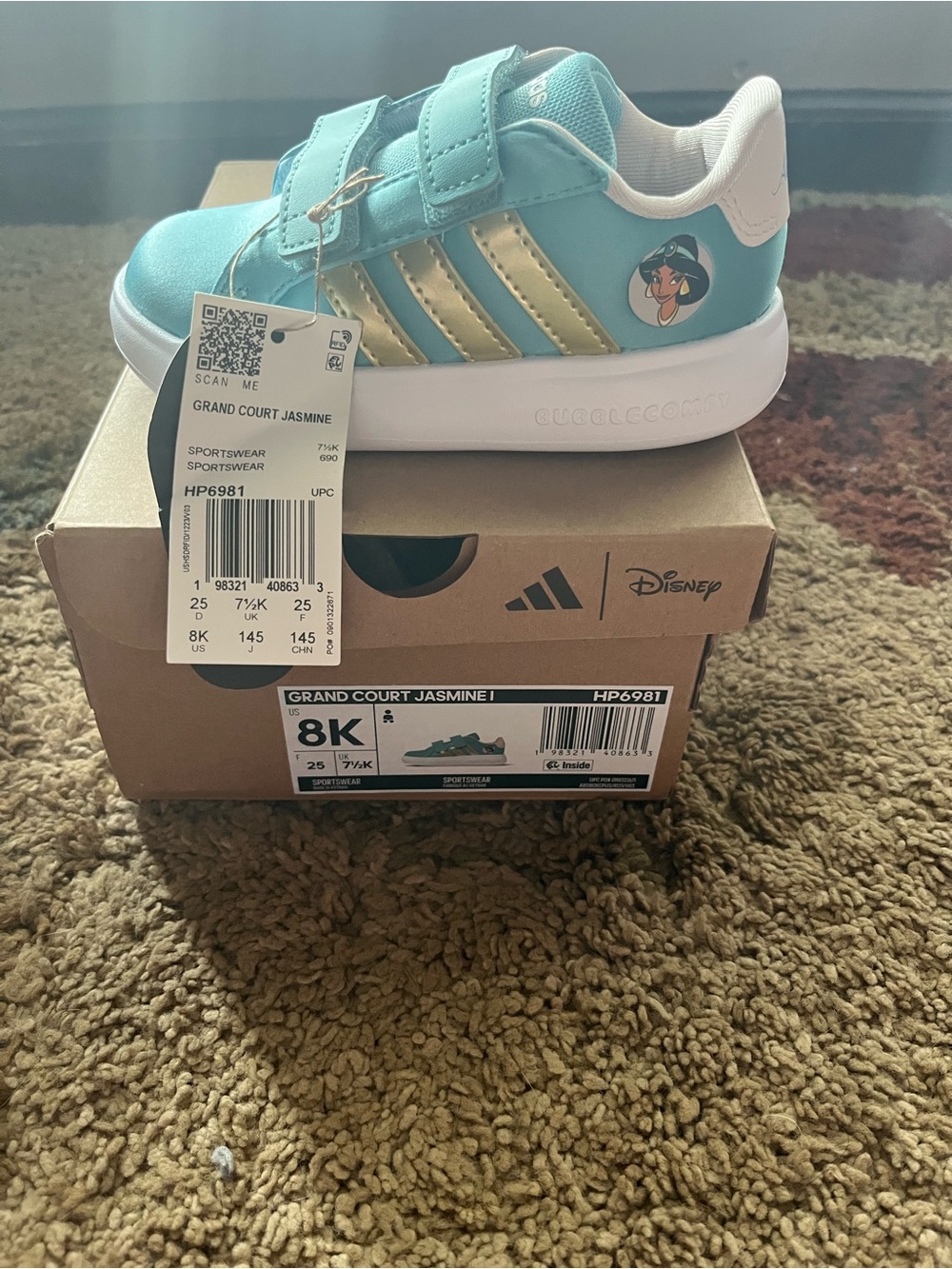 adidas Kids Grand Court Jasmine Sneakers - Teal with Gold Stripes